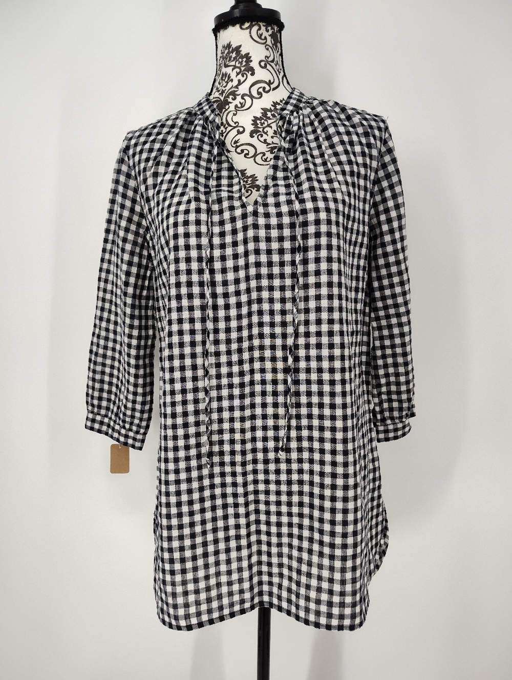 J. Crew Navy and White Gingham V-Neck Tunic Top Women's X Small